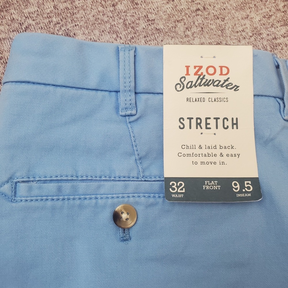 IZOD Saltwater Shorts Mens 32 Blue Chino Casual 9.5 Inseam New w/Tags - Picture 4 of 5